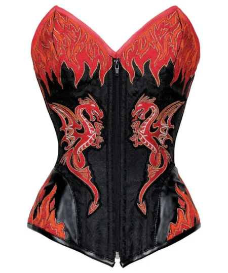 Steel Boned Red Dragon Overbust Corset