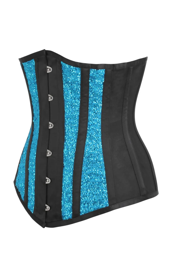 Longline Aqua Corset Sequin And Mesh Panel Underbust waisttraine.com