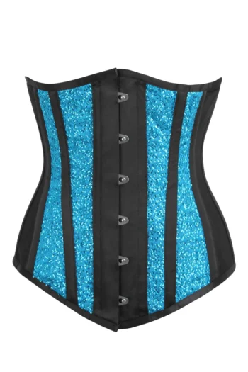 Longline Aqua Corset Sequin And Mesh Panel Underbust waisttraine.com