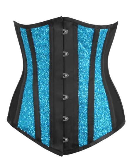 Longline Aqua Corset Sequin And Mesh Panel Underbust waisttraine.com