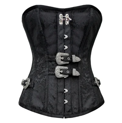 Black Brocade Steampunk Corset waisttraine.com