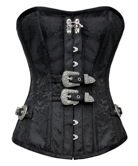 Black Brocade Steampunk Corset waisttraine.com