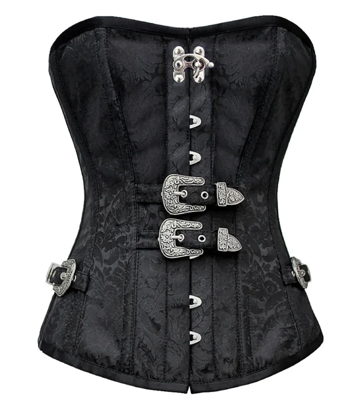 Black Brocade Steampunk Corset waisttraine.com
