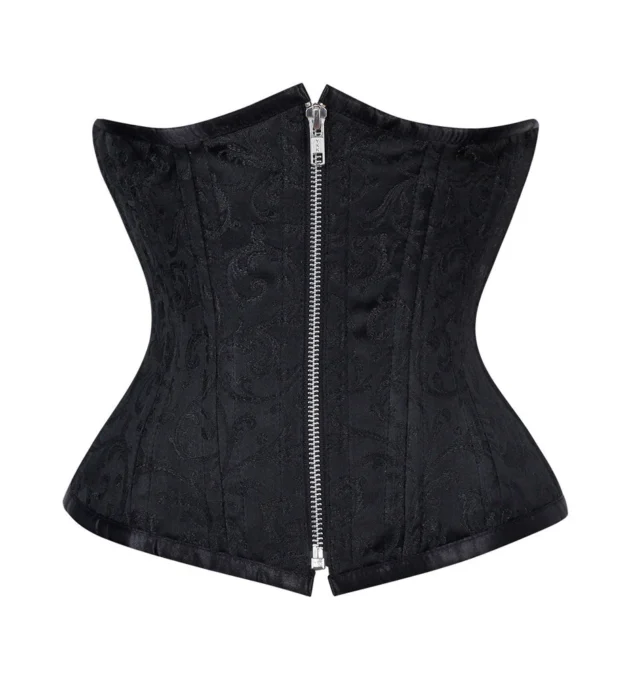 Black Brocade Waist Training Corset waisttraine.com