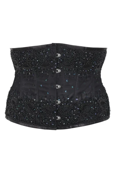 Black Satin Beaded Couture Corset Sequin waisttraine.com