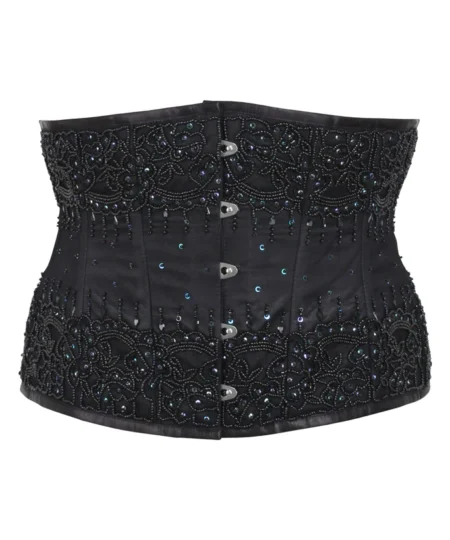 Black Satin Beaded Couture Corset Sequin waisttraine.com