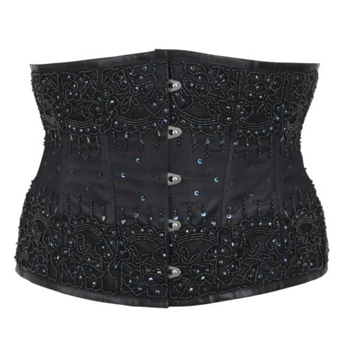 Black Satin Beaded Couture Corset Sequin waisttraine.com