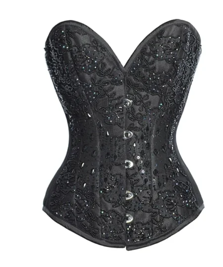 Black Satin Corset Sequin waisttraine.com