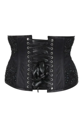Black Satin Beaded Couture Corset Sequin waisttraine.com