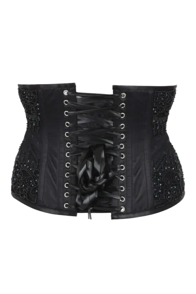 Black Satin Beaded Couture Corset Sequin waisttraine.com