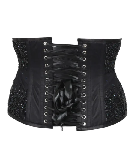 Black Satin Beaded Couture Corset Sequin waisttraine.com