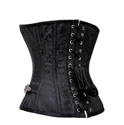 Black Brocade Steampunk Corset waisttraine.com