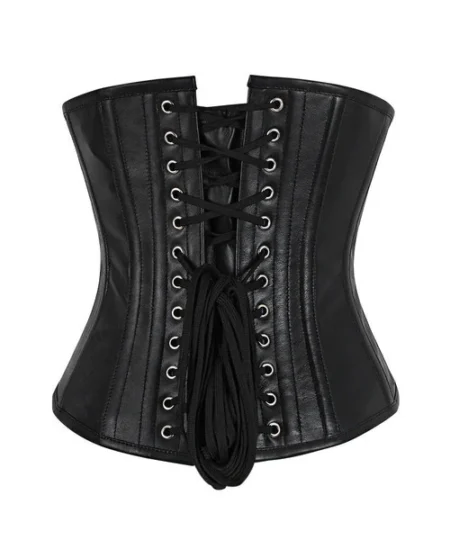 Leather Waist Cincher Black Underbust Corset waisttraine.com