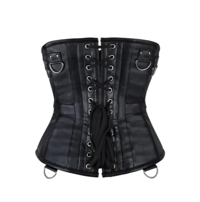 Faux Leather Waist Cincher Gothic Black Corset waisttraine.com