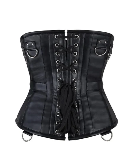 Faux Leather Waist Cincher Gothic Black Corset waisttraine.com