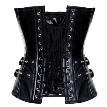 Black Gothic Leather Zipper Corset waisttraine.com