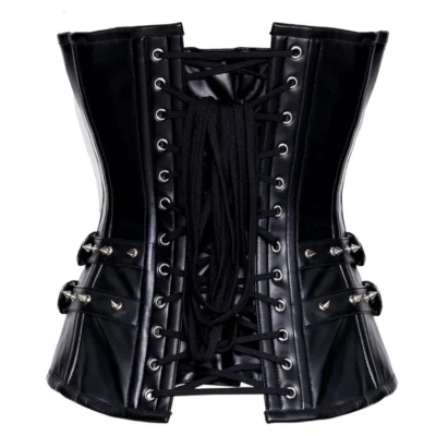 Black Gothic Leather Zipper Corset waisttraine.com