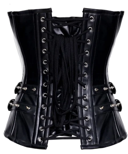 Black Gothic Leather Zipper Corset waisttraine.com