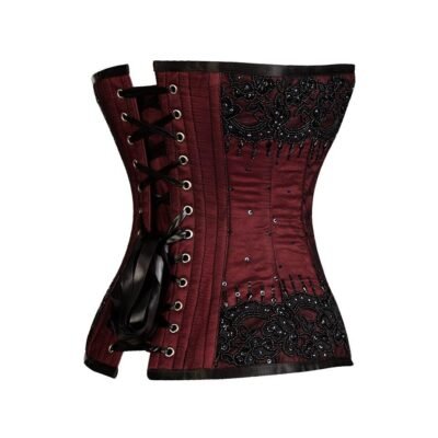Maroon Satin Overbust Couture Corset Sequin waisttraine.com