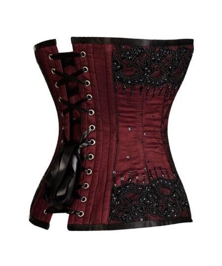Maroon Satin Overbust Couture Corset Sequin waisttraine.com