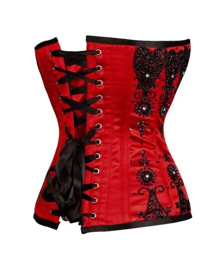Red Satin Overbust Couture Corset Sequin waisttraine.com