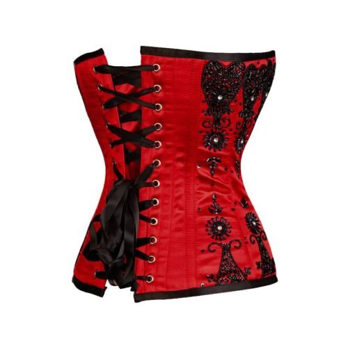 Red Satin Overbust Couture Corset Sequin waisttraine.com