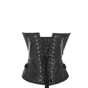 Black Leather Corset With Silver Studs waisttraine.com