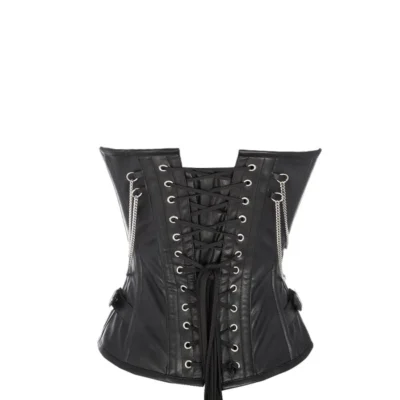 Black Leather Corset With Silver Studs waisttraine.com