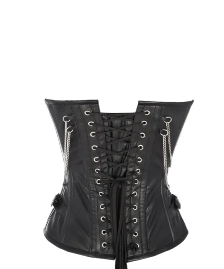 Black Leather Corset With Silver Studs waisttraine.com