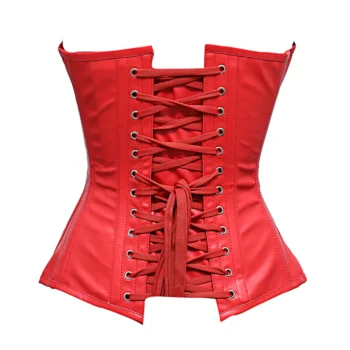 Red Leather Overbust Corset waisttraine.com