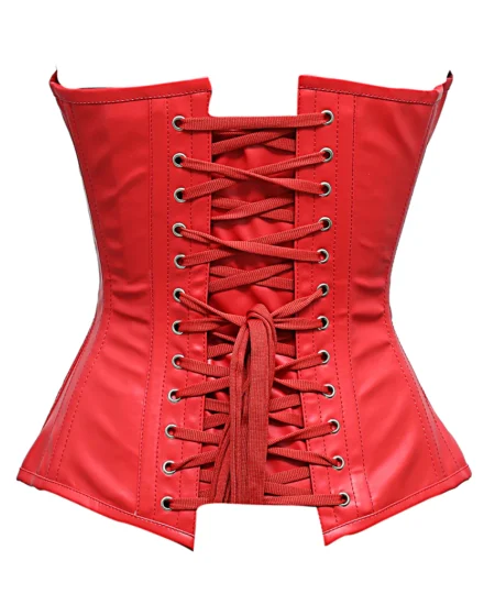 Red Leather Overbust Corset waisttraine.com
