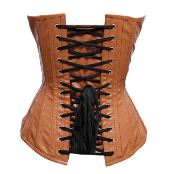 Steel Boned Faux Leather Brown Corset waisttraine.com