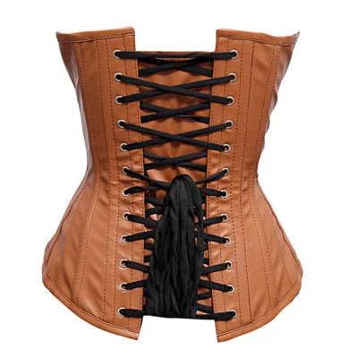 Steel Boned Faux Leather Brown Corset waisttraine.com