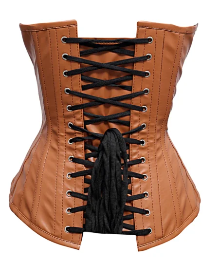 Steel Boned Faux Leather Brown Corset waisttraine.com