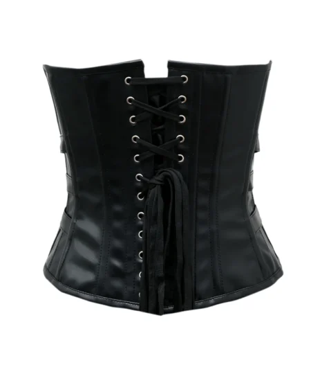 Faux Leather Black Gothic Corset waisttraine.com