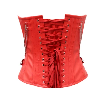 Red Faux Leather Corset waisttraine.com