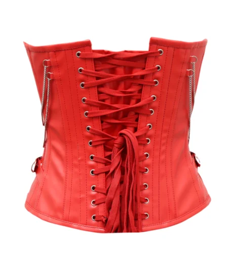 Red Faux Leather Corset waisttraine.com