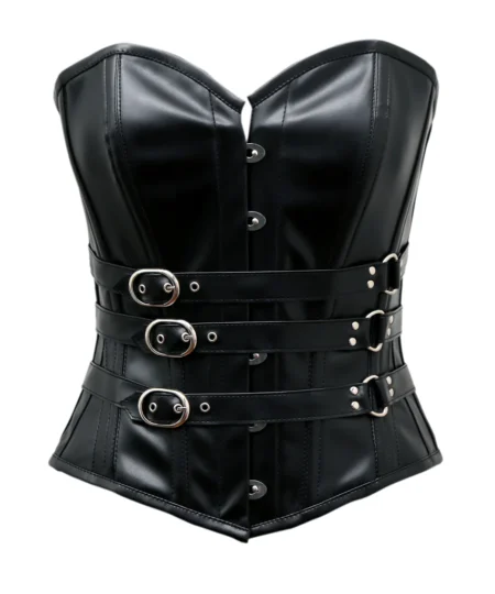 Faux Leather Black Gothic Corset waisttraine.com