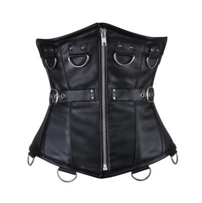 Faux Leather Waist Cincher Gothic Black Corset waisttraine.com
