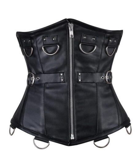Faux Leather Waist Cincher Gothic Black Corset waisttraine.com