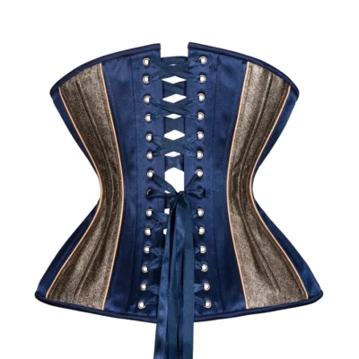 Blue Straight Brocade Long Corset waisttraine.com