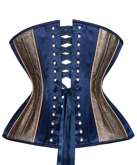 Blue Straight Brocade Long Corset waisttraine.com