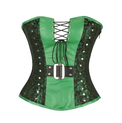 Green Faux Leather Steampunk Corset waisttraine.com