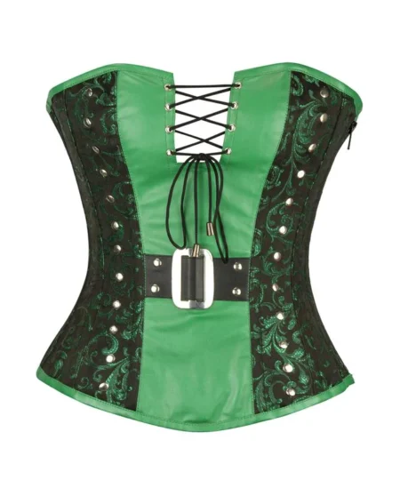 Green Faux Leather Steampunk Corset waisttraine.com