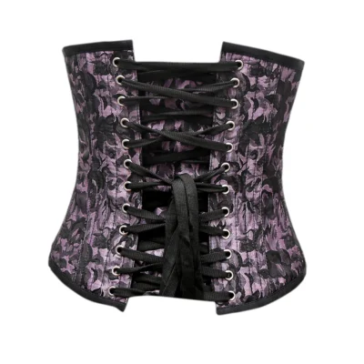 Lilac Black Brocade Underbust Corset waisttraine.com