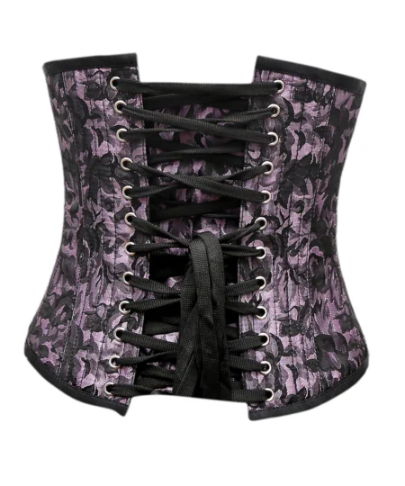 Lilac Black Brocade Underbust Corset waisttraine.com