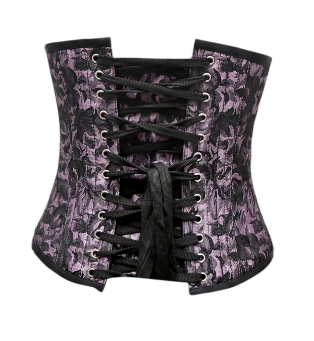 Lilac Black Brocade Underbust Corset waisttraine.com