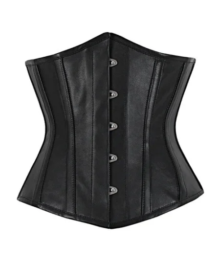 Leather Waist Cincher Black Underbust Corset waisttraine.com