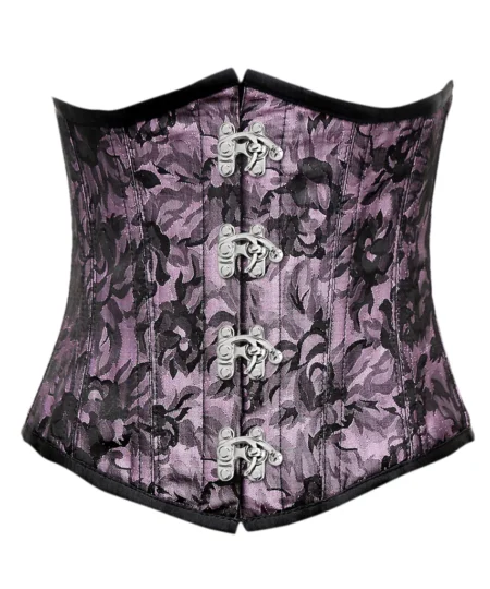 Lilac Black Brocade Underbust Corset waisttraine.com