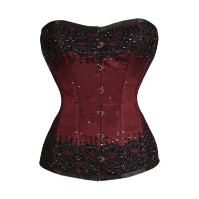 Maroon Satin Overbust Couture Corset Sequin waisttraine.com